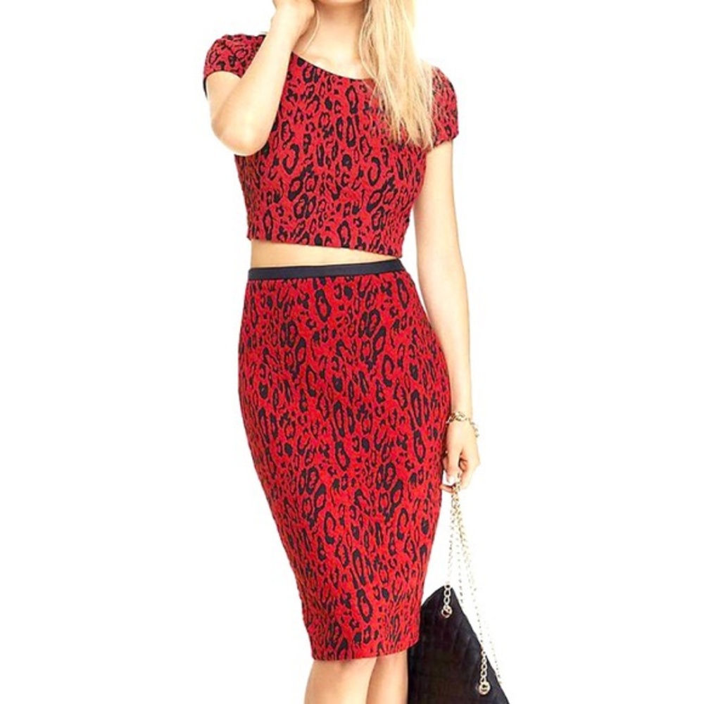 Express Leopard Jacquard Pencil Skirt